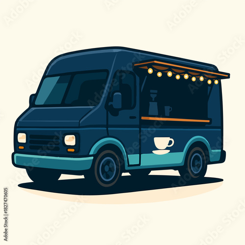 Modern Blue Food Truck Coffee And Snack Street Vendor Illustration