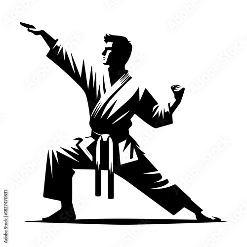 Karate Master in Dynamic Stance: Strength and Focus.