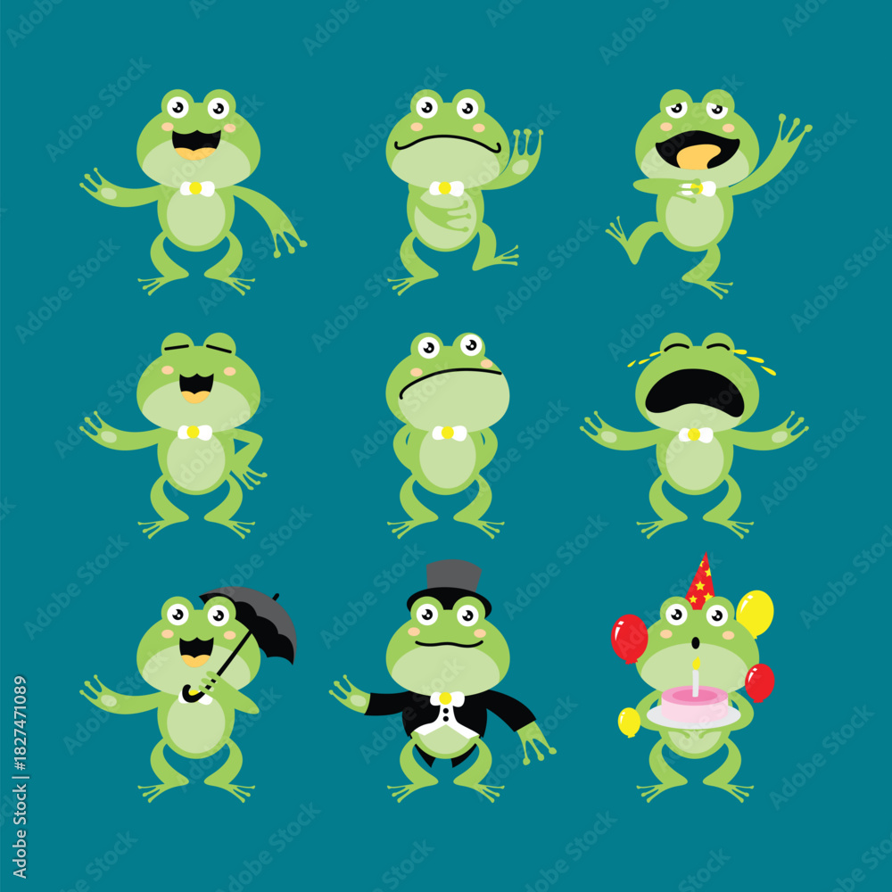 Fototapeta premium Frogs stock vector design. Cute frogs illustration.