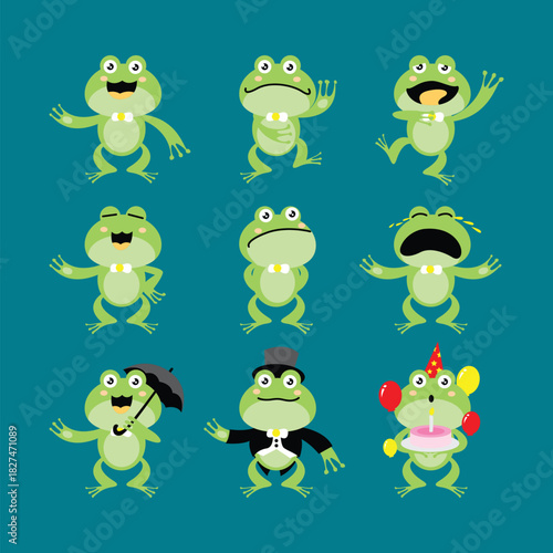 Frogs stock vector design. Cute frogs illustration.