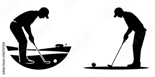 Golfing Silhouette: Precision and Focus on the Green.