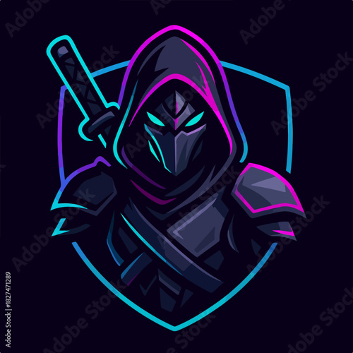 Assassin Gamer Mascot Hooded Ninja Esport Logo Illustration