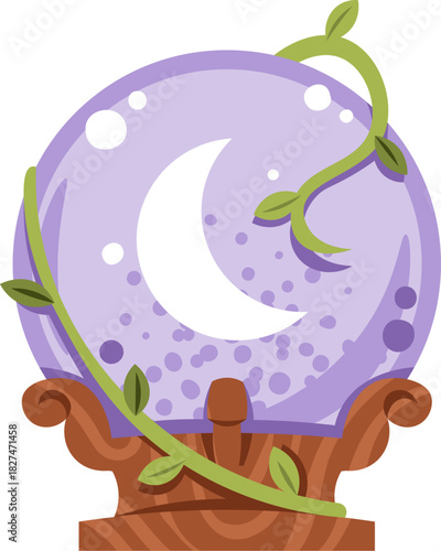 Witch Crystal Ball Flat Vector Illustration Isolated on White. Halloween Magic Item for Fortune Telling, Spell Casting, and Mystic Decor. Perfect for Tarot Themes, Party Invitations, and Spooky Season