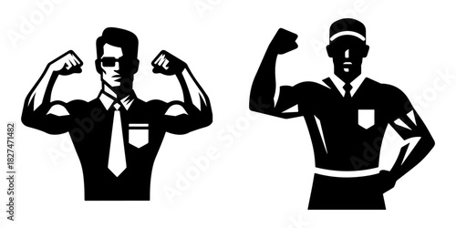 Strong Business Professionals and Security Guard Posing.