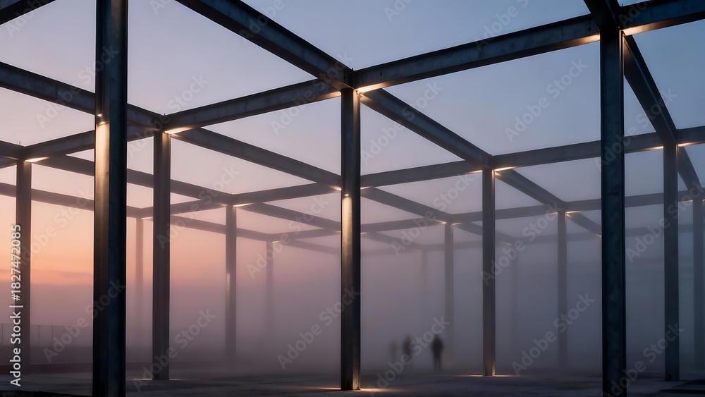 Fototapeta premium Generative AI a misty architectural marvel at twilight.
