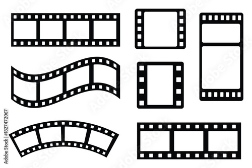 Seamless blank film strip texture on transparent background. Film strip line icon in flat. Camera roll film negative reel. Cinema tape, retro tape frame or border. Photo, cinema or movie negative