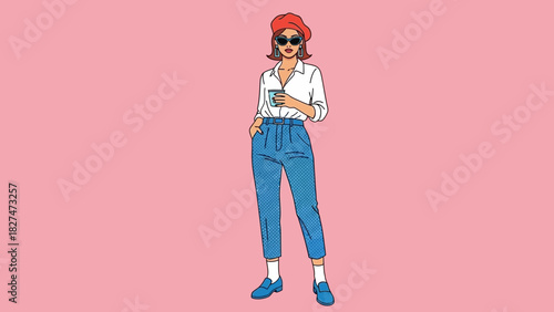 Stylish woman striking a pose, radiating confidence and effortless charm, perfect for fashion blogs, lifestyle content, and modern design projects