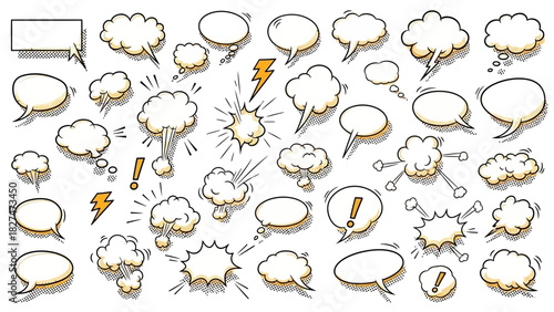 Hand-Drawn Comic Book Speech Bubbles & Explosion Bursts Set