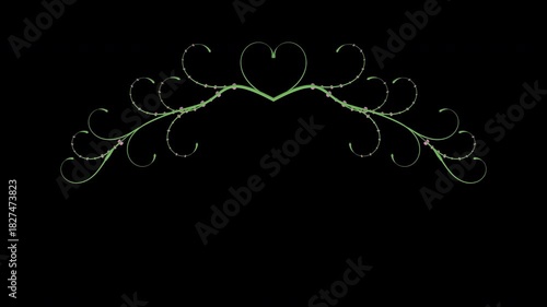 Romantic Green Valentine Heart Flourish Transparent Border