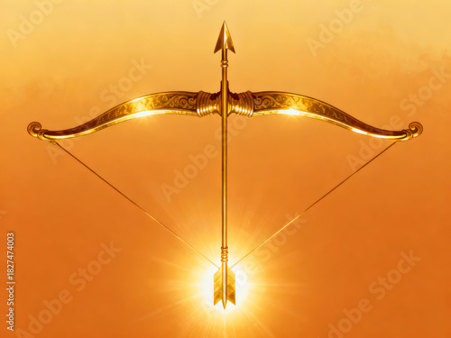 Golden Bow And Arrow With Radiant Sun – Divine Weapon Symbol Of Indian Mythology