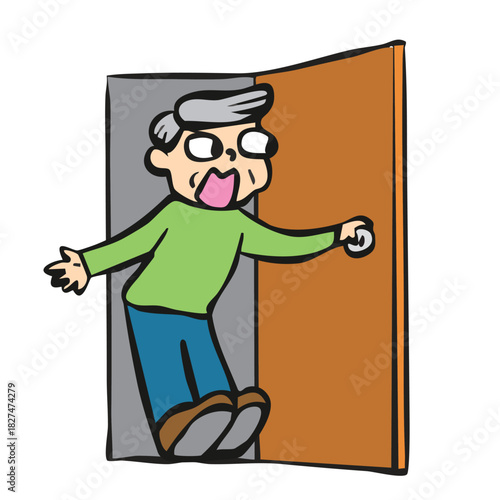 ドアを開ける男性