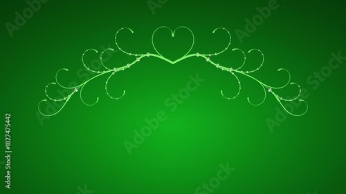 Romantic Green Valentine Heart Flourish Border with Gradient Background