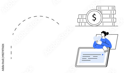 Financial management. ion of a user holding a heart shape over a screen alongside coins and a dollar sign financial management. For online banking, savings, fintech, investing, ecommerce