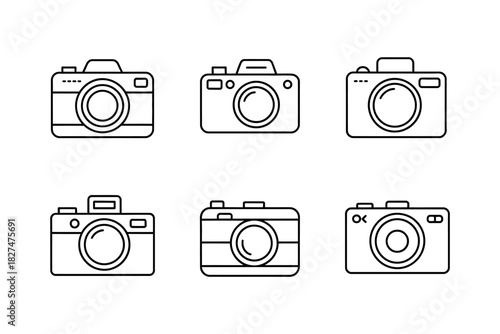 DSLR camera icon in line art style, vector illustration perfect for photography design, digital projects, website interfaces, mobile apps, creative presentations, multimedia content, and visual commun