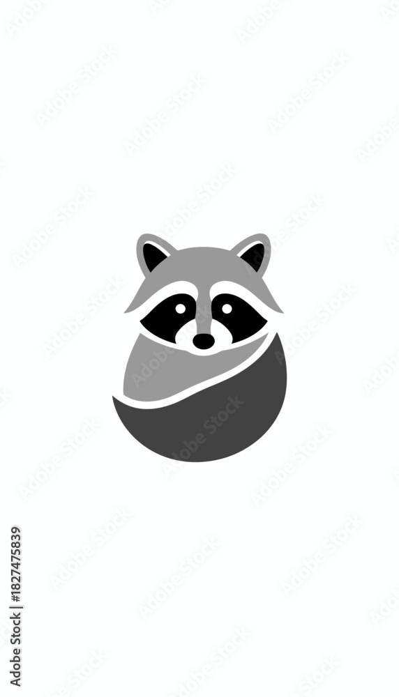 Fototapeta premium A stylized raccoon logo design with a gray and black color scheme on a white background.