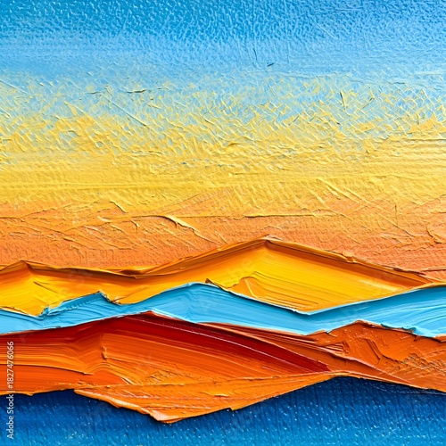 Abstract landscape painting with vibrant colors and textured brushstrokes creates a serene view