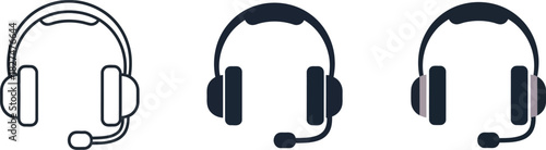 Earphones headset microphone support hotline icon vector illustration, silhouettes 