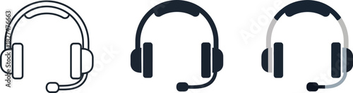 Earphones headset microphone support hotline icon vector illustration, silhouettes 