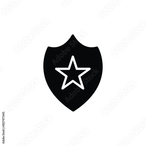 Solid icon of a shield with a star, representing security, protection, trust, safety, quality, and reliability. Ideal for apps, badges, cybersecurity, business branding, and digital projects.