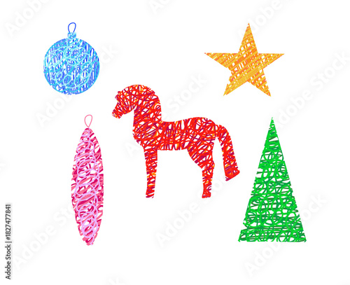 Stylized Tangled Yarn Christmas and Holiday Decorations Set