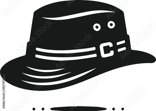 Classic adventurer fedora hat black glyph icon isolated on white background.