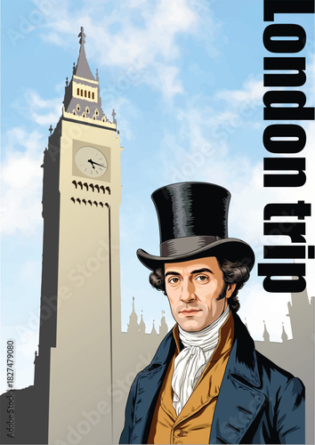 053-40-Gentleman wearing top hat and vintage clothing standing in front of london big ben