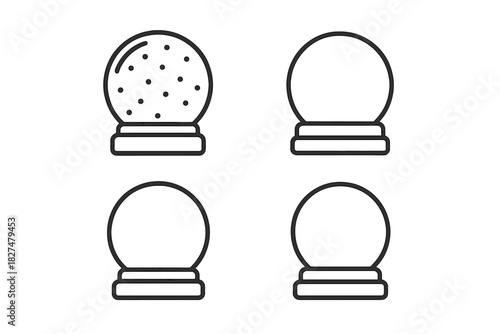Outline snow globe icons set with and without snow for winter holiday and Christmas design