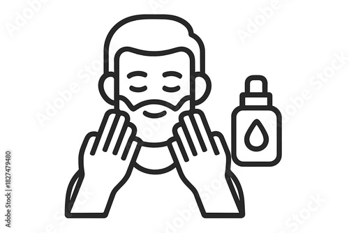 Male facial hair care routine using dropper bottle of serum or moisturizing oil