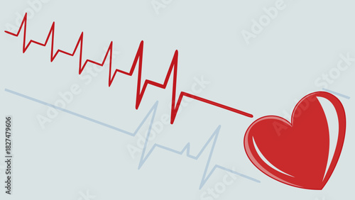 A red heart and heartbeat waveform appear on a dark background, symbolizing medical monitoring and heart health.
