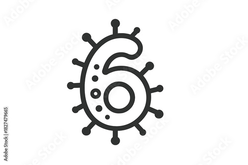 Stylized six icon resembling a dangerous microscopic germ or infectious virus