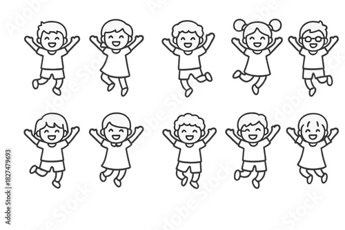 Diverse elementary school children jumping high with excitement and joy