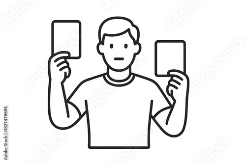 Person holding two blank cards presenting options, comparison, or a decision