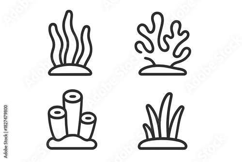 Simple outline style marine plants and coral formations for aquatic themes
