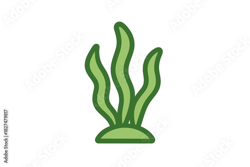 Green aquatic plant life or seaweed growing from the seabed on a white background