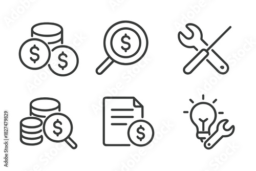 Essential symbols for financial management and repair services in business applications