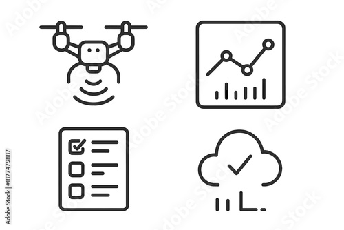 Modern technology, data analysis, and cloud computing icons for web and mobile interfaces