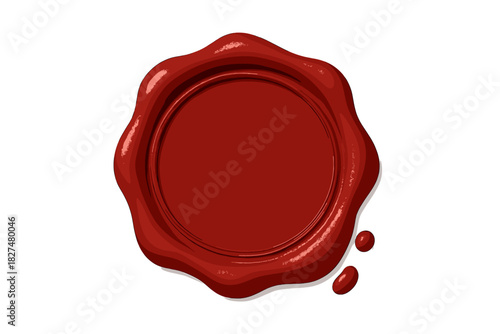 Blank red wax seal stamp isolated on white background for official documents and certification