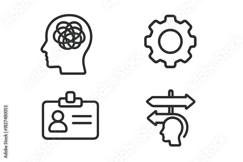 Icons representing mental complexity, operational process, identification, and strategic choice
