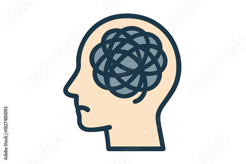 Human head profile showing a tangled mess of lines representing confusion and mental stress
