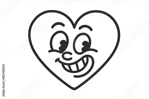 Vintage cartoon heart character with a wide happy smile and expressive eyes