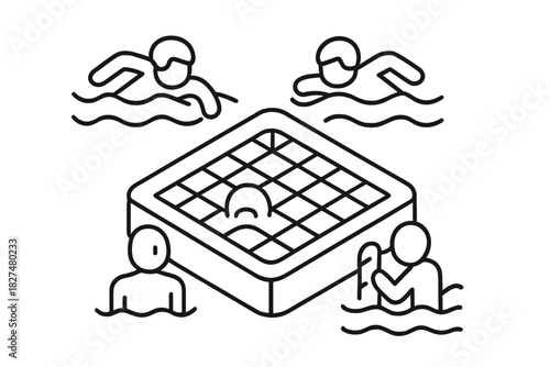 People swimming and relaxing in a recreational pool or spa