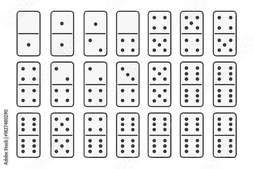 Complete set of 28 classic domino tiles arranged in rows on a white background