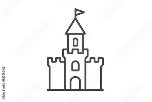 Fairytale castle structure with crenellations and a central turret in minimalist line art style