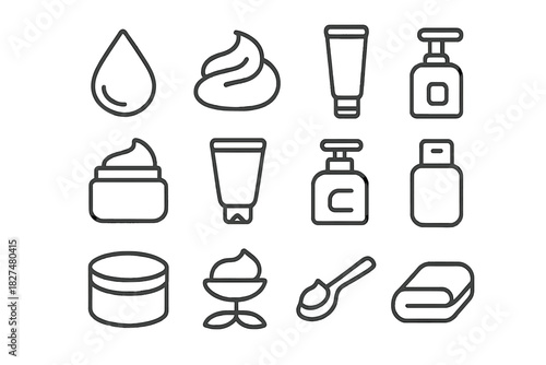 Minimalist cosmetic packaging, skincare products, beauty ingredients, and spa items