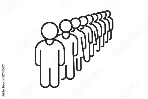 Stylized black outline of human figures standing in a queue or waiting line