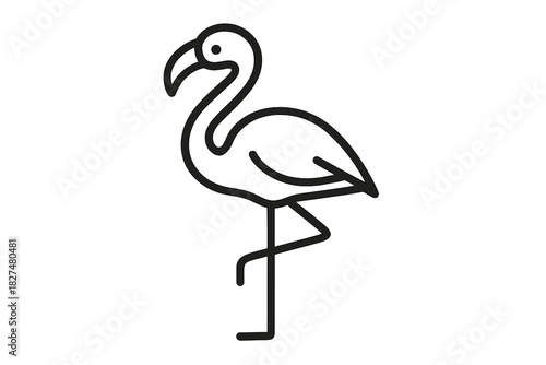 Stylized black outline of a tropical flamingo standing in profile on one leg