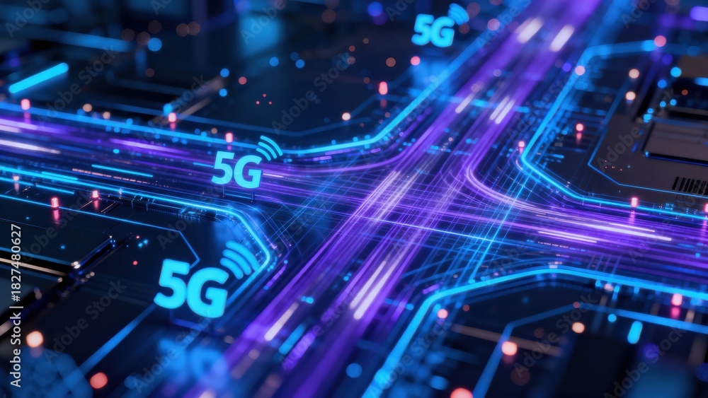 Obraz premium low latency network concept. Futuristic digital network with vibrant 5G connections.