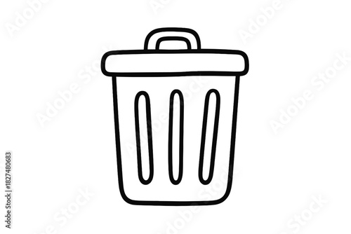 Simple hand drawn outline of a waste basket or trash can for disposal