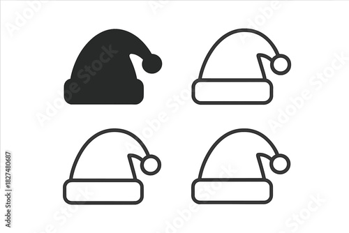 Minimalist Christmas hat symbols set in black and outline styles for holiday design projects