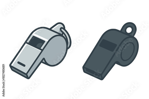Two gray whistles used for sports coaching and emergency signaling